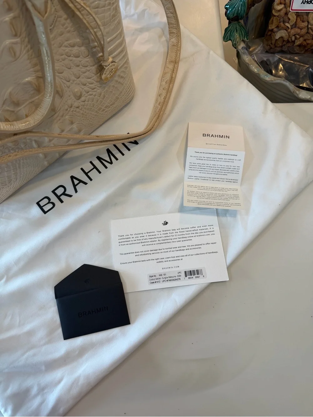 Brahmin Cream Croc-Embossed Dome Satchel